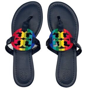 Tory Burch Miller Rainbow Royals Navy Leather Thong Sandals